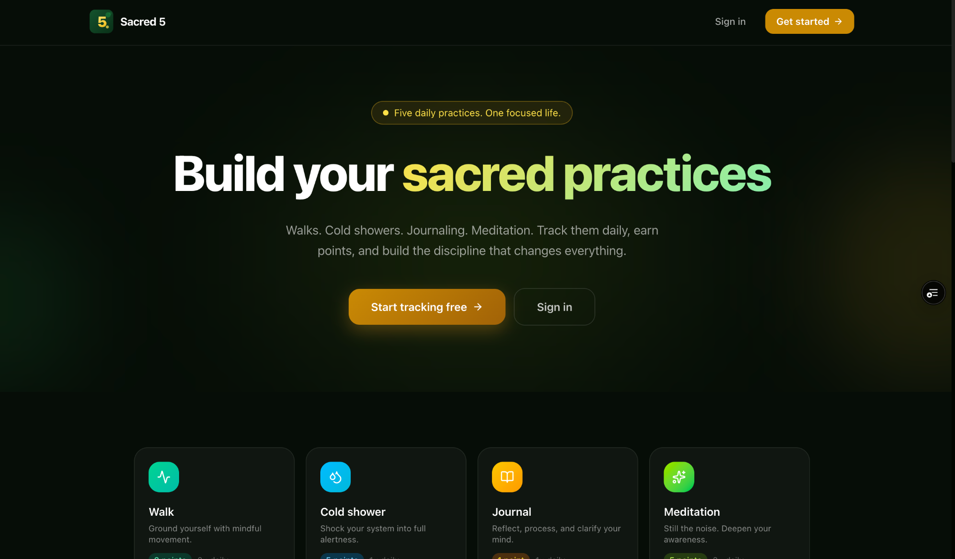 Sacred 5 — daily practice tracker